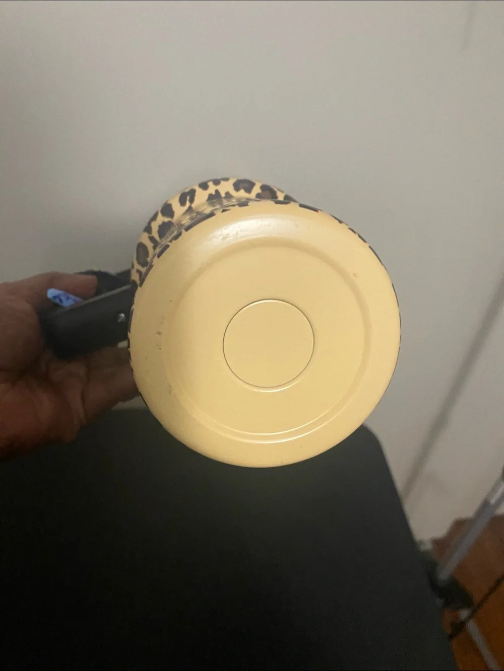Betsey Johnson Leopard Print Travel Mug with Black Handle and Straw